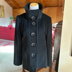 DANA BUCHMAN Black Wool Short Peacoat Coat – 8